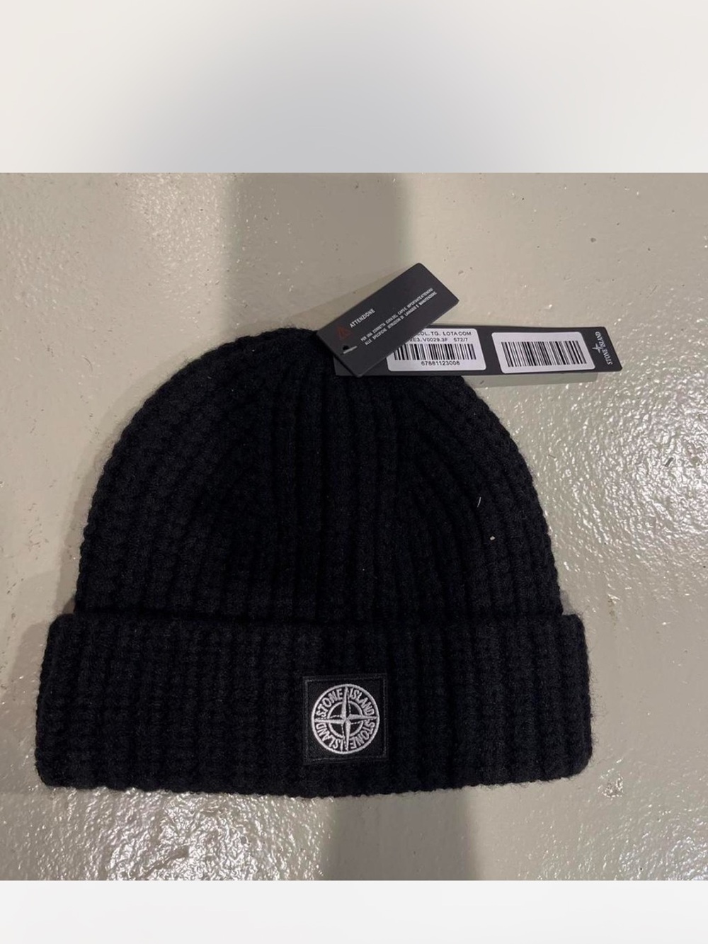 NEW Stone Island Black Rib Knit Cuffed Beanie